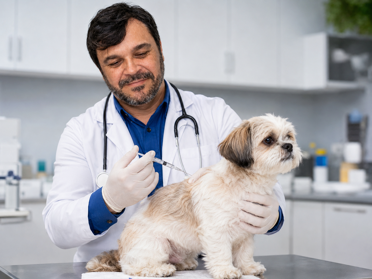 Veterinário aplicando vacina em animal
